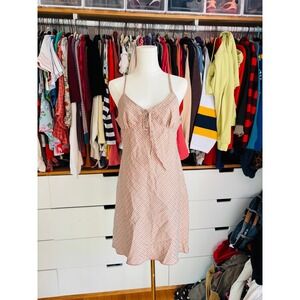Over Kleshas Plaid Mini Dress Womens Large Pink Green Tie Front Adjustable